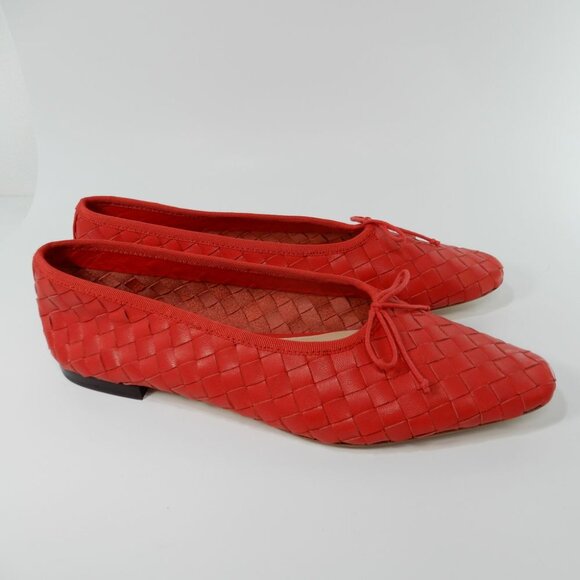 Loeffler Randall Landry Woven Ballet Flats Size 9 Red Leather Bow NEW $350 - Picture 8 of 16